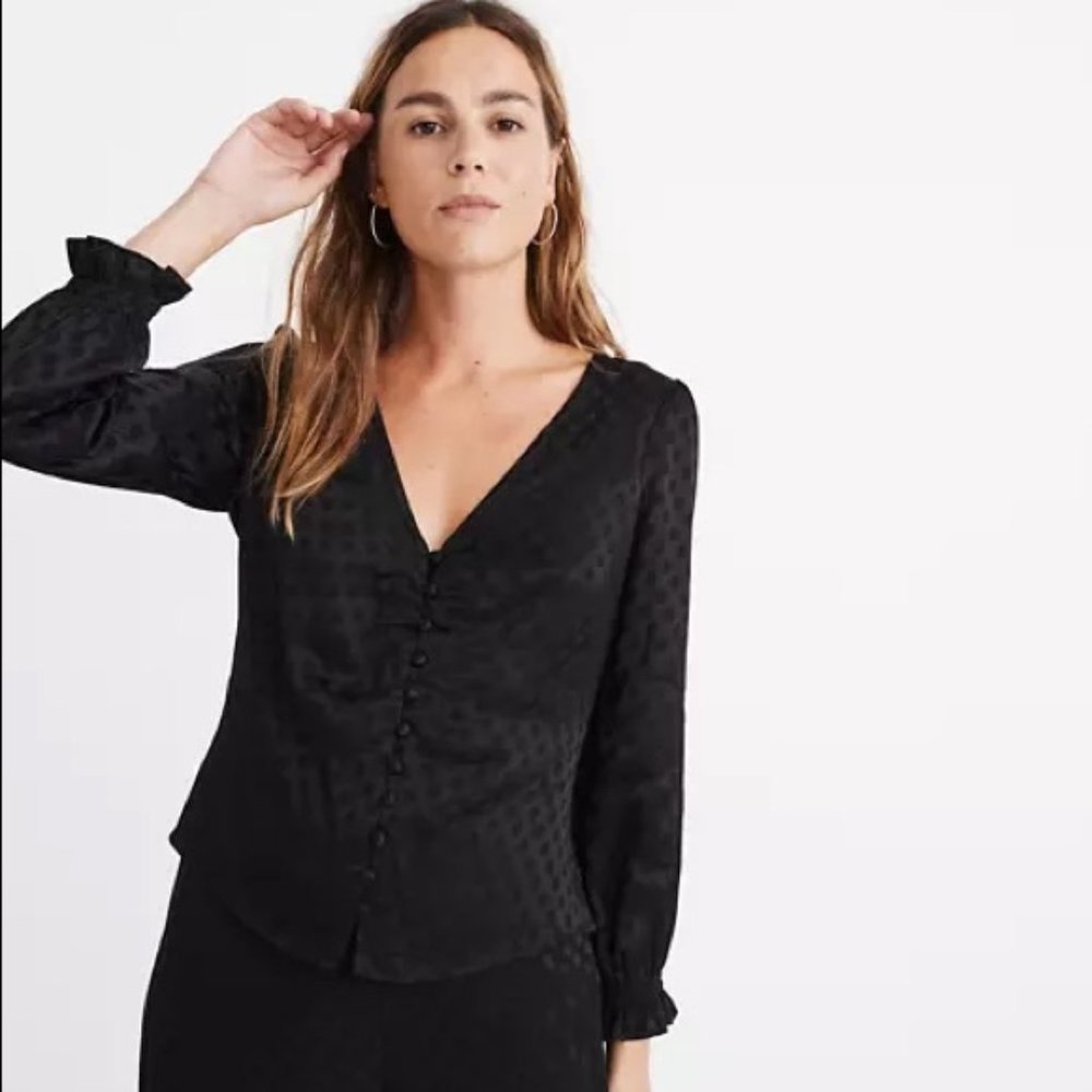 Madewell Smocked-Sleeve Daylight Top in Woven Dot